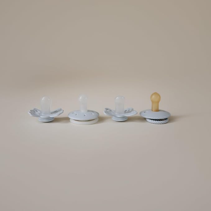 FRIGG Baby's First Pacifier - Moonlight Sailing 4-Pack | Made in Denmark | BPA-Free (Powder Blue, 0-6 Months)