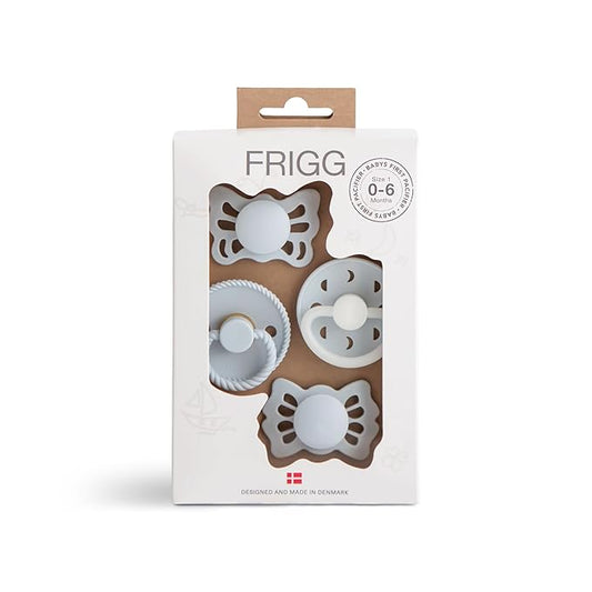 FRIGG Baby's First Pacifier - Moonlight Sailing 4-Pack | Made in Denmark | BPA-Free (Powder Blue, 0-6 Months)