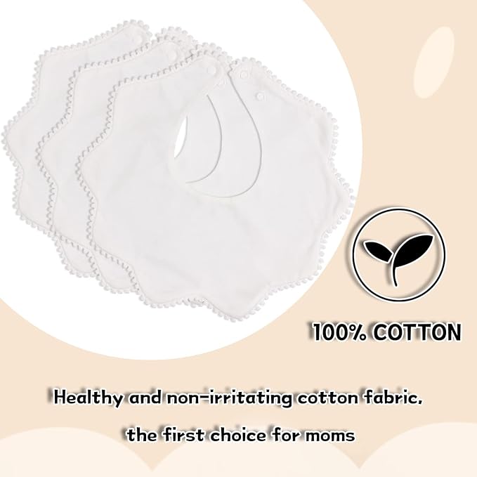 Bamery Baby Bandana Bibs White Cotton Drool Bibs for Drooling and Teething Absorbent for Boy Girl