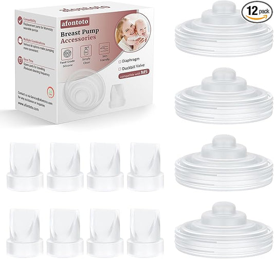 12PCS Mom cozy Breast Pump Replacement Parts, 8Pack Silicone Duckbill Valve & 4Pack Silicone Diaphragm Compatible with Momcozy M5 Wearable Breastpump, M5 Pump Parts Breastfeeding Essential Accessories