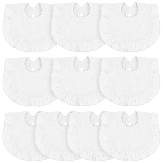 Seematn 10 Pcs Baby Muslin Bibs Drool Bibs Bandana Ruffle Soft Cotton for Newborn Baby Infants Girl Teething Toddlers Boy(White)