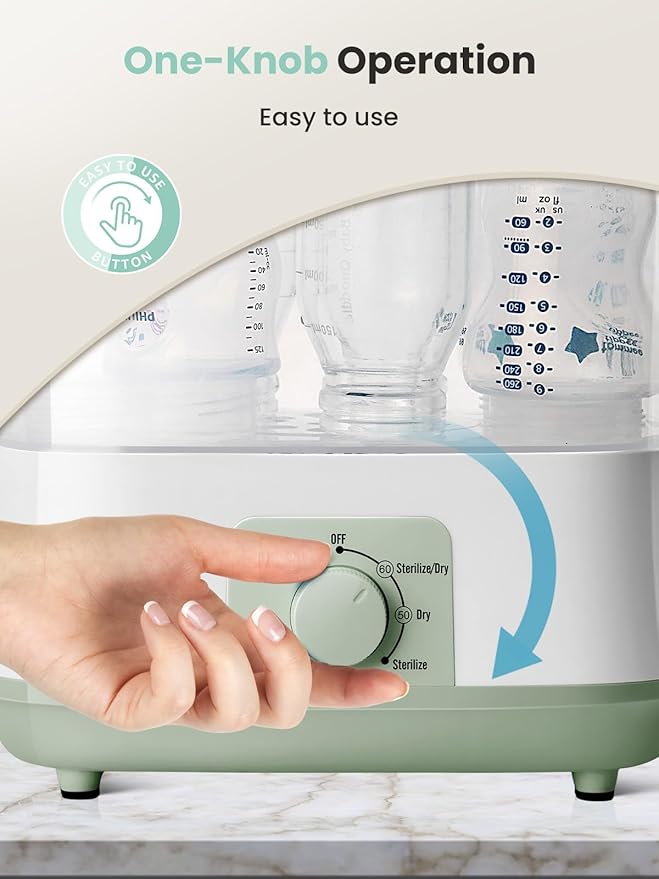 GROWNSY Adjustable 3 in 1 Large Bottle Sterilizer and Dryer, Electric Steam Baby Bottle Sterilizer, Bottle Sanitizer for Baby Bottles & Pacifiers, Breast Pump Parts Green