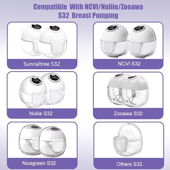 One Full Set S32 Breast Pump Parts with 24mm Flange Compatible with NCVI Nuliie NICEGREEN Life Zooawa S32 Breast Pump Replacement Parts,S32 Flange,Valves,Diaphragms,Collector