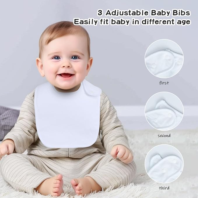 8 Pack Baby Bibs Unisex Adjustable with Snaps Ultra Soft Absorbent Drooling Teething for Boys and Girls