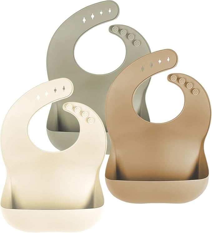 Cuddle Campus Set of 3 Silicone Bibs for Babies & Toddlers,Soft Adjustable Bibs with Pocket Food Catcher for Baby Girl,Boy