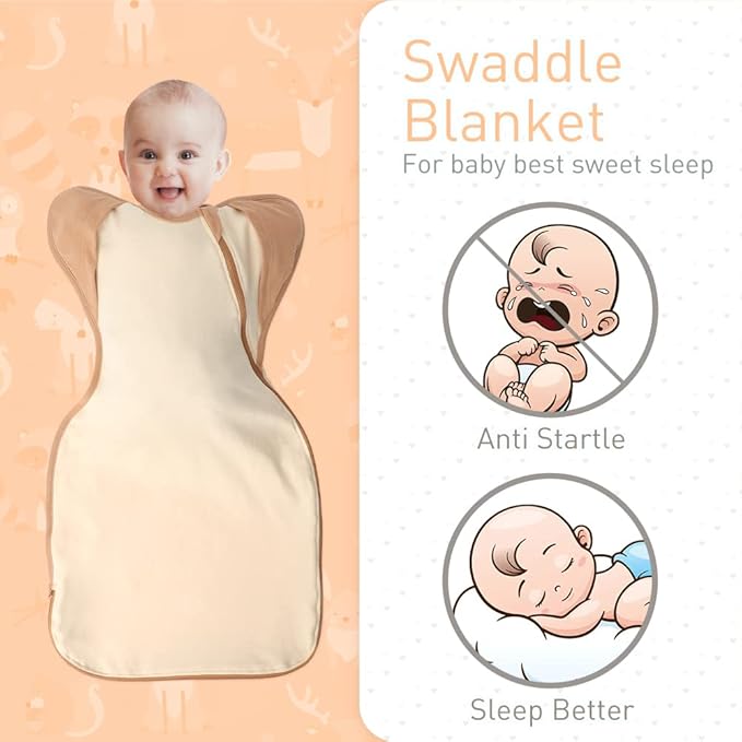 Newborn Baby Swaddle Blanket Sleep Sack 0-3 Months, Arms Up Swaddles 2 Packs Cotton, Hands Up 3-Way Transitions to Arms-Free Wearable Sleeping Sack Bag for Boys Girls Snug Fit Calms Startle Reflex