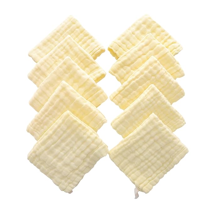 MUKIN Baby Washcloths - Natural Cotton Baby Wipes - Soft Newborn Baby Face Towel for Sensitive Skin- Baby Registry as Shower, 10 Pack 12x12 inches