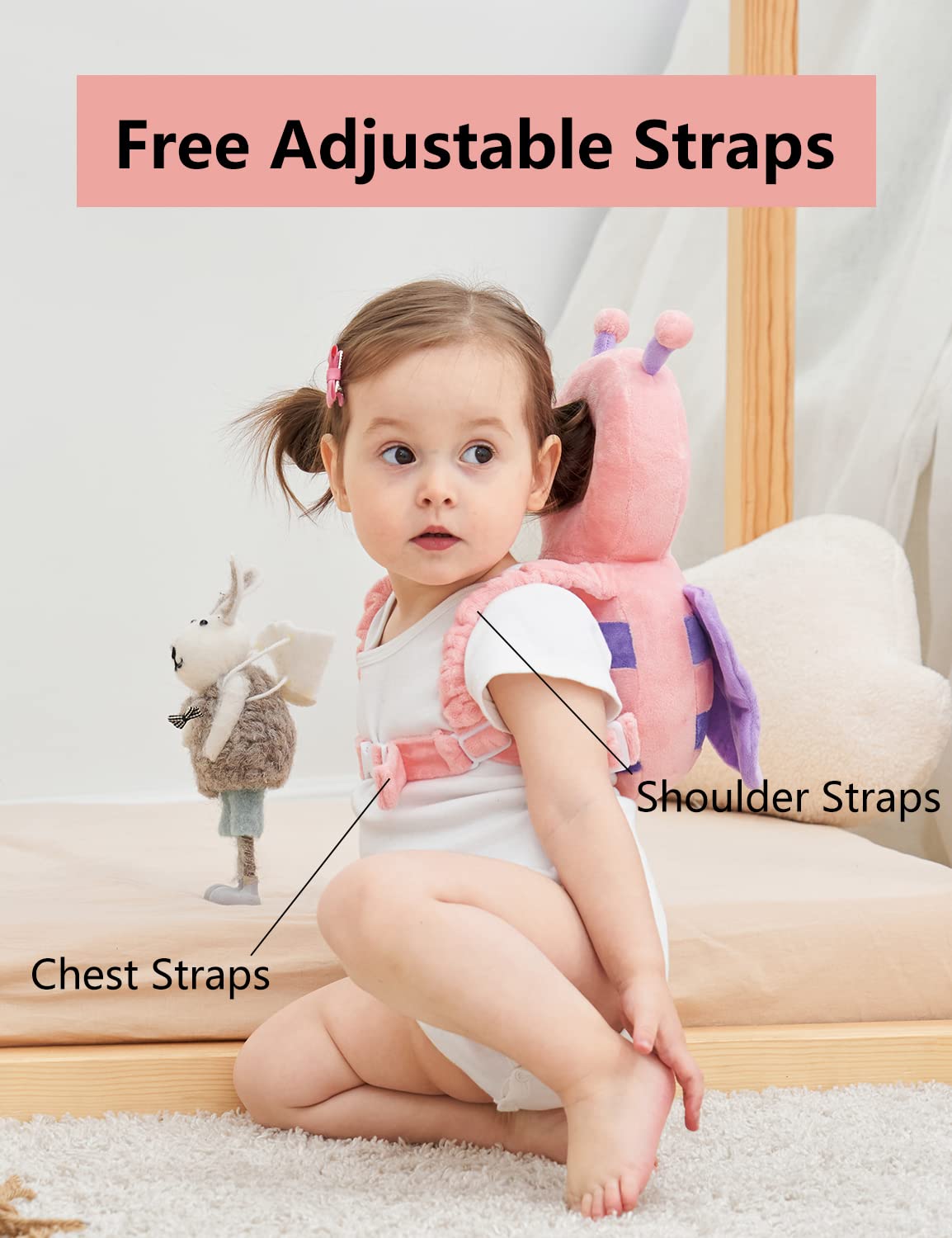 JunNeng Toddler Baby Head Protector Backpack for Toddler Walker with Knee Pads&Anti-Slip Socks, Angel