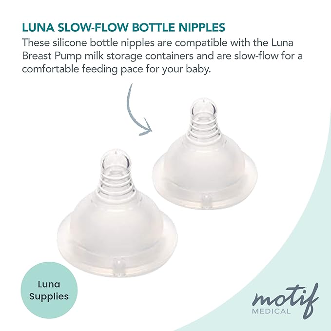 Motif Medical Replacement Slow Flow Nipples for Luna Baby Bottle - Dishwasher-Safe, Silicone Newborn Bottle Nipples - Baby Bottle Nipples for Comfortable Feeding (2 Nipples Included)