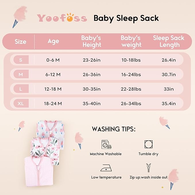 Yoofoss Baby Sleep Sack 6-12 Months 0.5 Tog Wearable Blanket for Baby, 3 Pack 100% Organic Cotton Infant Toddler Sleeping Sack 2-Way Zipper Lightweight Sleep Sack