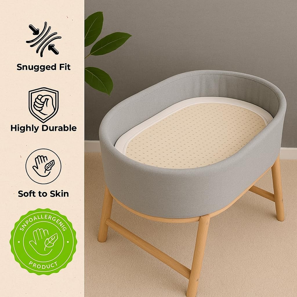 Organic Cotton Crib Mattress Protector - Water Resistant Fitted Sheet Liner Pad, Skin Friendly, Chemical-Free Pure Cotton [GOTS-Certified] for Bassinet (30"x15") - Made in USA