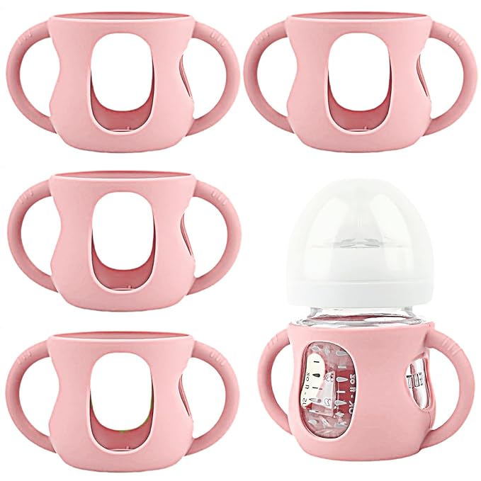 4 Pack Silicone Sleeves for Avent Natural Glass Baby Bottles, Silicone and Easy-Grip Handles for Drop Protection, Compatible with Philips Avent 4/8 OZ Glass Bottle (Cute Pink, 4 OZ)