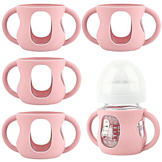 4 Pack Silicone Sleeves for Avent Natural Glass Baby Bottles, Silicone and Easy-Grip Handles for Drop Protection, Compatible with Philips Avent 4/8 OZ Glass Bottle (Cute Pink, 4 OZ)