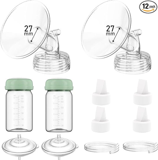 Breast Pump Parts Compatible with Spectra S1/S2/9 Plus/Synergy Gold, Full Set Replacement Parts for Spectra Include 27mm Flange, Duckbill Valve, Backflow Protector, Tubing, Bottle, Not Original Parts