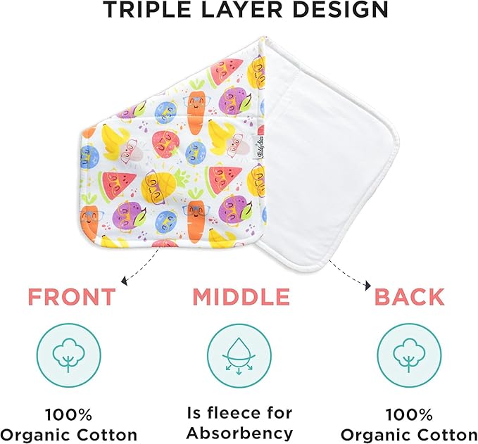 5-Pack Organic Cotton Burp Cloths – Large, Ultra-Soft 3-Layer Towels for Burping, Shoulder & Hand Use, Highly Absorbent