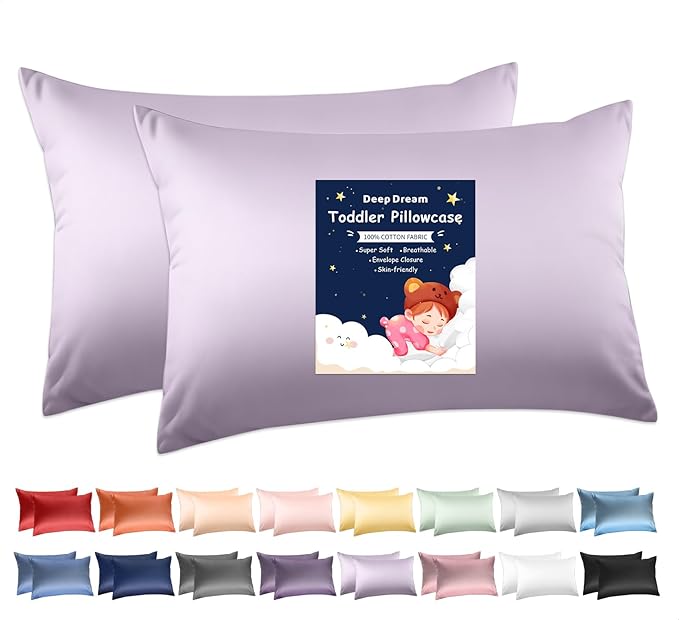 Deep Dream 100% Cotton Toddler Pillowcases Set of 2, 13x18 Inches Fits Baby Pillow Sized 12x16, 13x18, 600 Thread Count Cotton Small Travel Kids Pillow Case Covers with Envelope Closure, Lavender