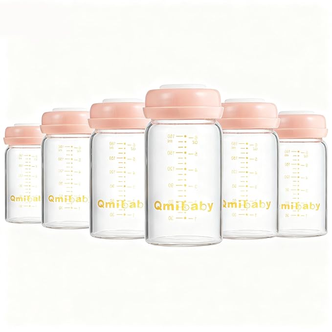Breast Milk Storage Bottles 180ml 6oz BPA-Free Leak-Proof Natural Baby Bottle for Breastmilk Storage Wide Neck Bottles with Screw Ring Sealing Disk Breastfeeding (Pink, 180ml-6Packs)