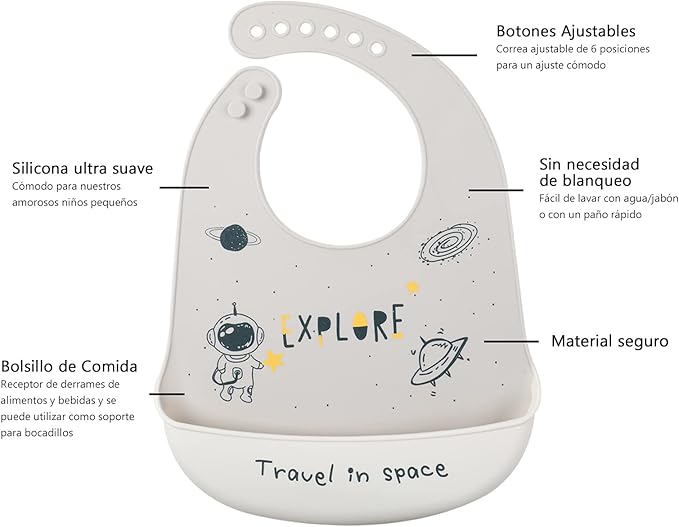 Baby Silicone Feeding Bibs, 3pcs Adjustable Waterproof Bibs for Feeding
