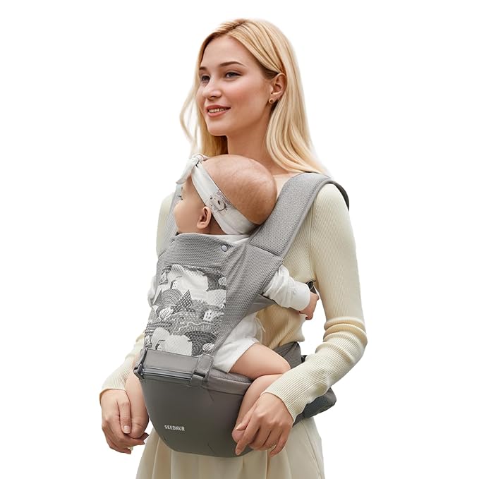 Baby Carrier with Hip Seat, SEEDNUR 6-in-1 Baby Carrier Newborn to Toddler, Ergonomic & Lightweight Toddler Carrier, Adjustable Baby Holder Carrier to Hands-Free Perfect for Travel and Shopping