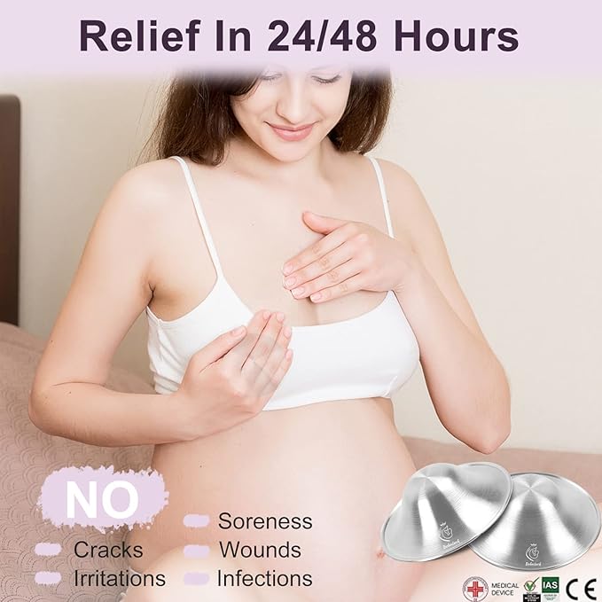 Boboduck Nipple Shields for Nursing Newborn - Trilaminate 999 Silver Nursing Cups Soothe Your Nursing Nipple, Newborn Essentials Nipple Pads, Nipple Covers Protector for Breastfeeding (Standard Size)