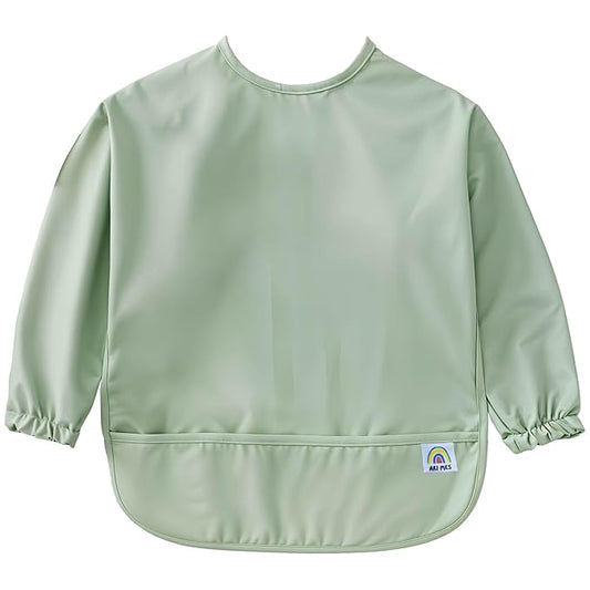ARI MES Long Sleeves Waterproof Baby Bibs for Eating - Green, Medium- Wearable, Coverall for Toddler, Long Sleeve Bib, Smock Apron for Feeding - Applicable for 6-72 Months