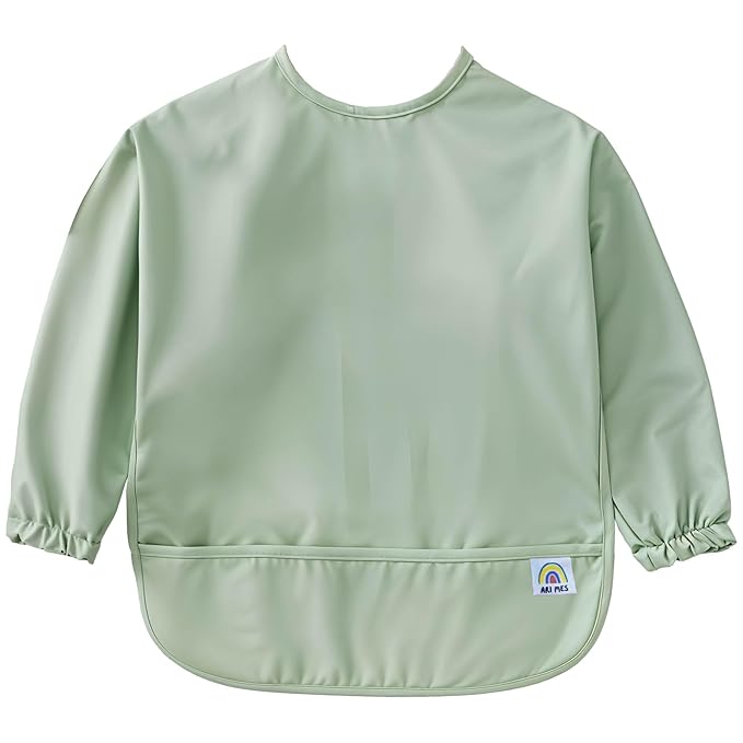 ARI MES Long Sleeves Waterproof Baby Bibs for Eating - Green, Small - Wearable, Coverall for Toddler, Long Sleeve Bib, Smock Apron for Feeding - Applicable for 6-72 Months