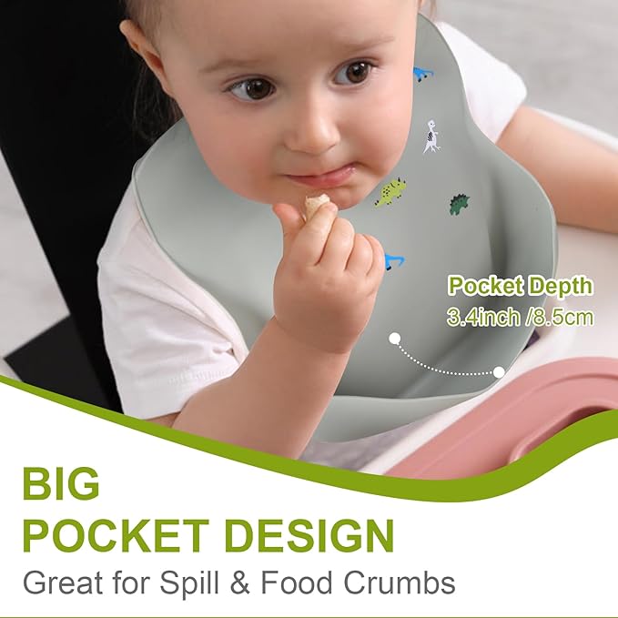 Accmor Silicone Baby Bibs, Waterproof Soft Bibs for Baby Girls Boys Feeding Eating, Silicone Baby Bibs with Large Pocket