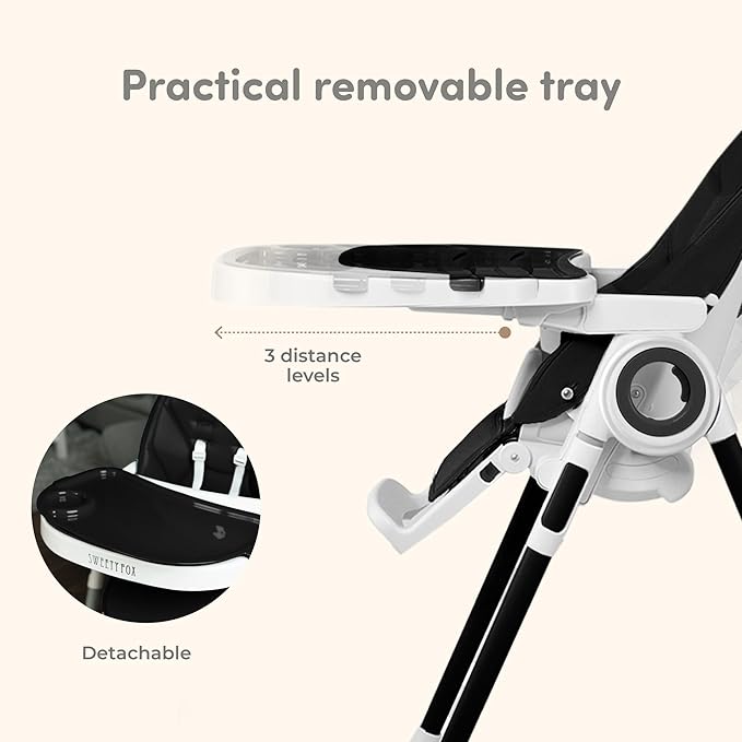 Baby High Chair Adjustable to 7 Different Heights - Foldable High Chairs for Babies and Toddlers - Silla para Comer de Bebe - Black