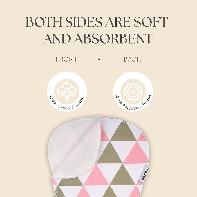 Dodo Babies Burp Cloths for Babies 5-Pack - 19 x 9 in - Pink & White - 5 Contoured Cloths, 2 Pacifier Clips & Case - Soft Cotton & Fleece Absorbent Design - Girls & Boys