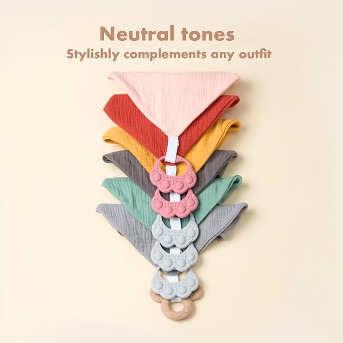 Baby Teething Bibs 6-Pack with Attachable Teether - 100% Organic Cotton, Super Absorbent & Soft Drool Bibs