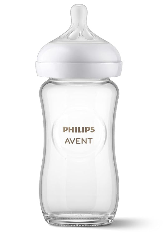 Philips Avent Natural Glass Baby Bottle with Natural Response Nipple (Medium Flow, Flow 3), 8oz, SCY913/01