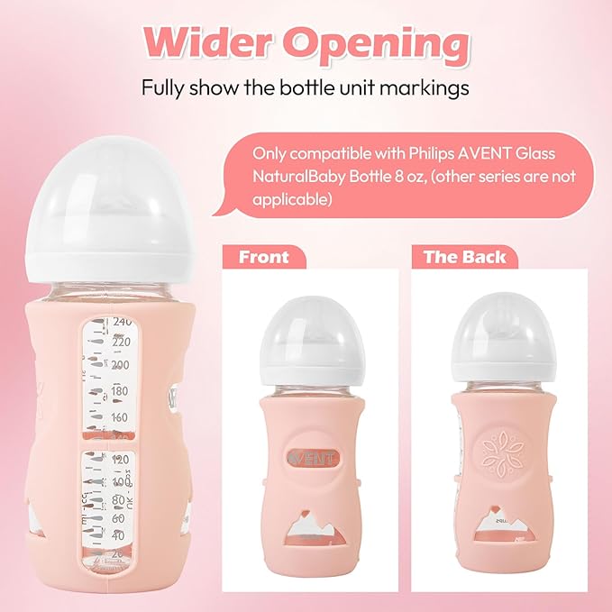 3 Pack Silicone Sleeves for Philips Avent Natural Glass Baby Bottles, Anti Breakage Baby Bottle Holder for Baby Girls, Compatible with Philips Avent Glass Natural Baby Bottle, 8 oz
