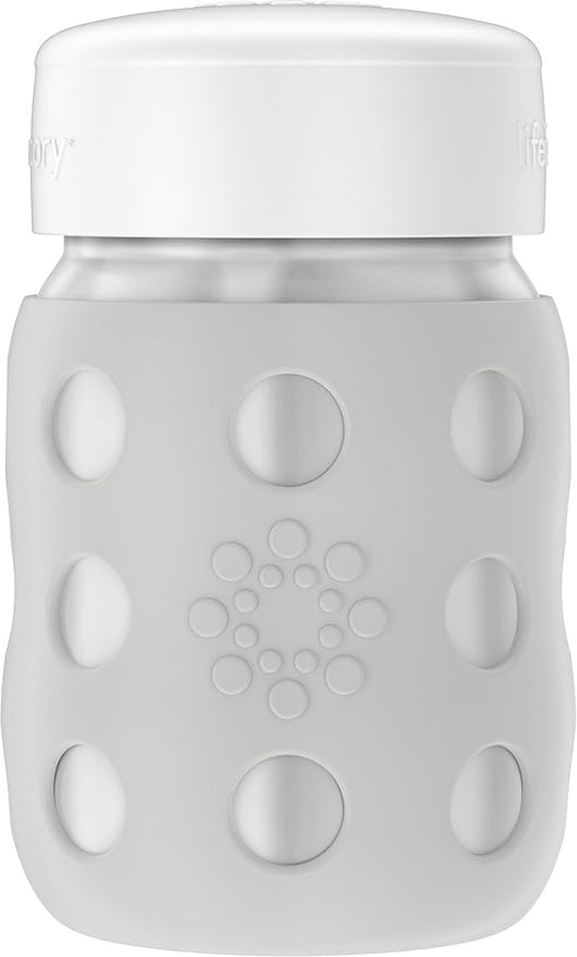 Lifefactory 8-Ounce Stainless-Steel Vacuum-Insulated Wide-Neck Baby Bottle with Hard Sippy, Stone Gray, LS2221WCG4