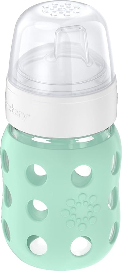 Lifefactory 8-Ounce Wide Neck Glass Baby Bottle with Protective Silicone Sleeve and Sippy Spout, Mint (LG2251WMI4)