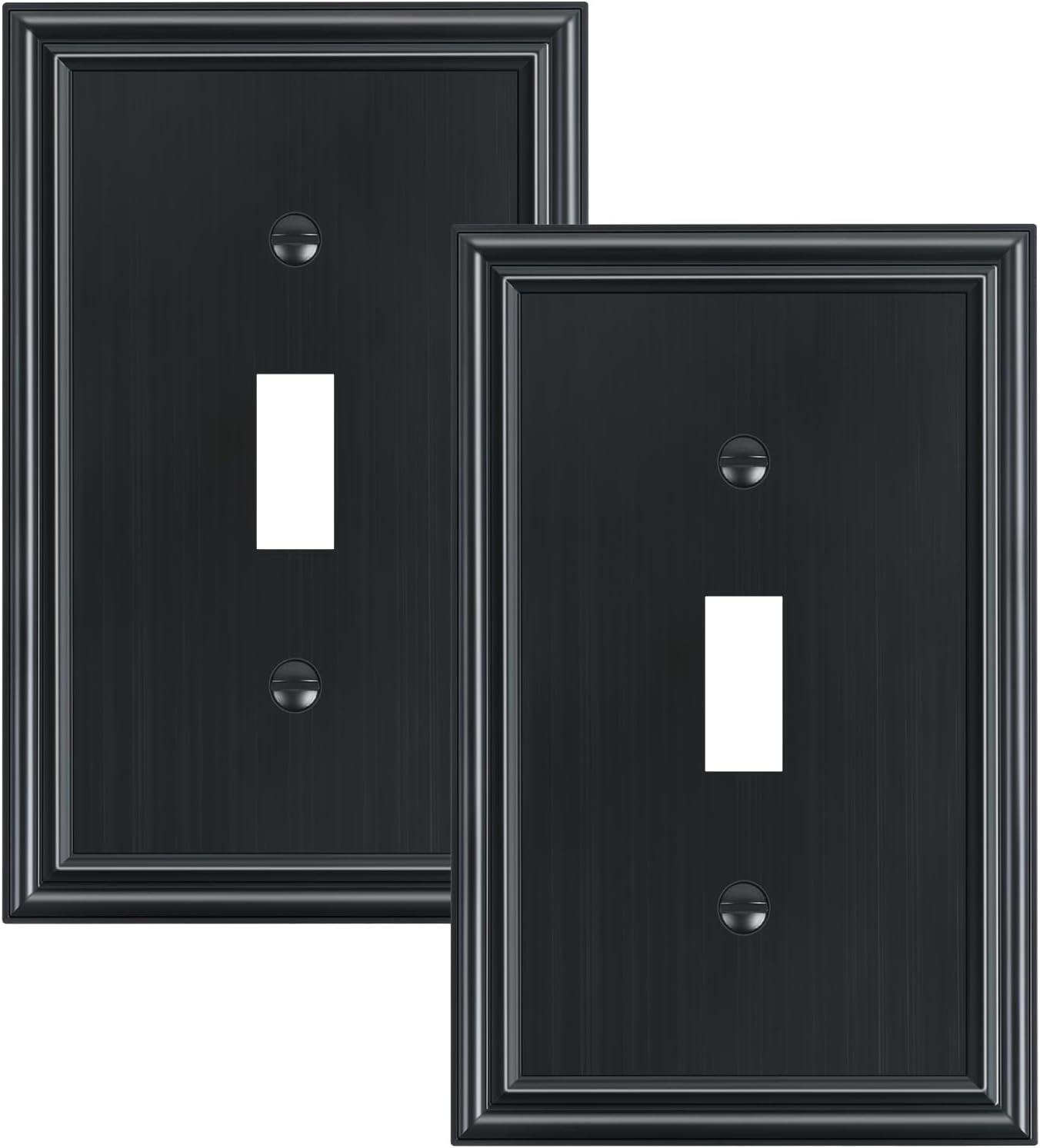 2-Pack Single Toggle Light Switch Cover Plate, Durable Solid Zinc Alloy Decorative Switch Plate Covers, Black 1 Gang Wall Plate, Corrosion Resistant