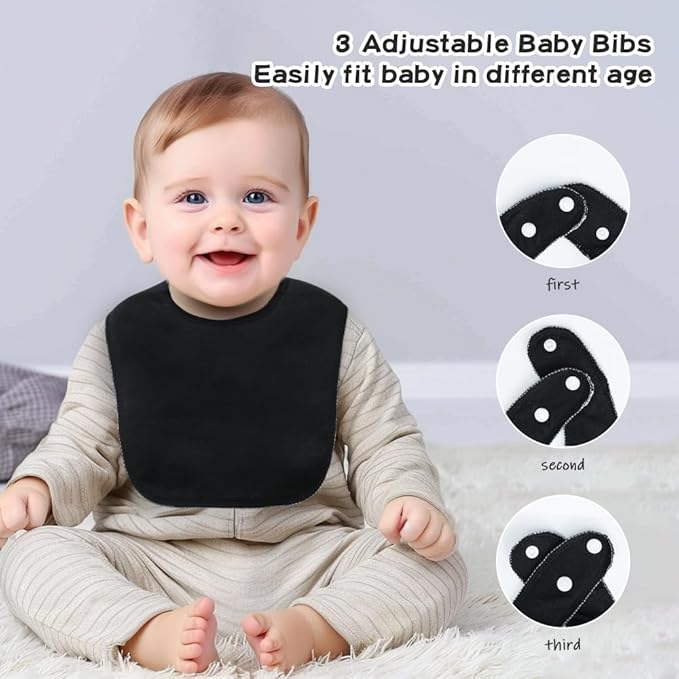 8 Pack Baby Bibs Unisex Adjustable with Snaps Ultra Soft Absorbent Drooling Teething for Boys and Girls