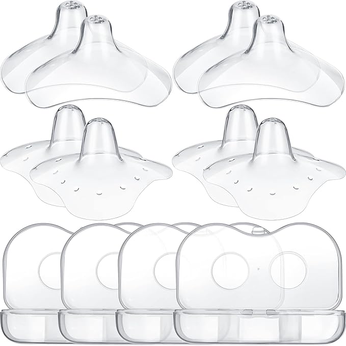 Nuanchu 8 Pcs Nipple Shields for Nursing Newborn Breastfeeding 20 mm 15 mm Nipple Shield Bulk Silicone Protector with Clear Carrying Case for Protecting Sore, Flat or Inverted