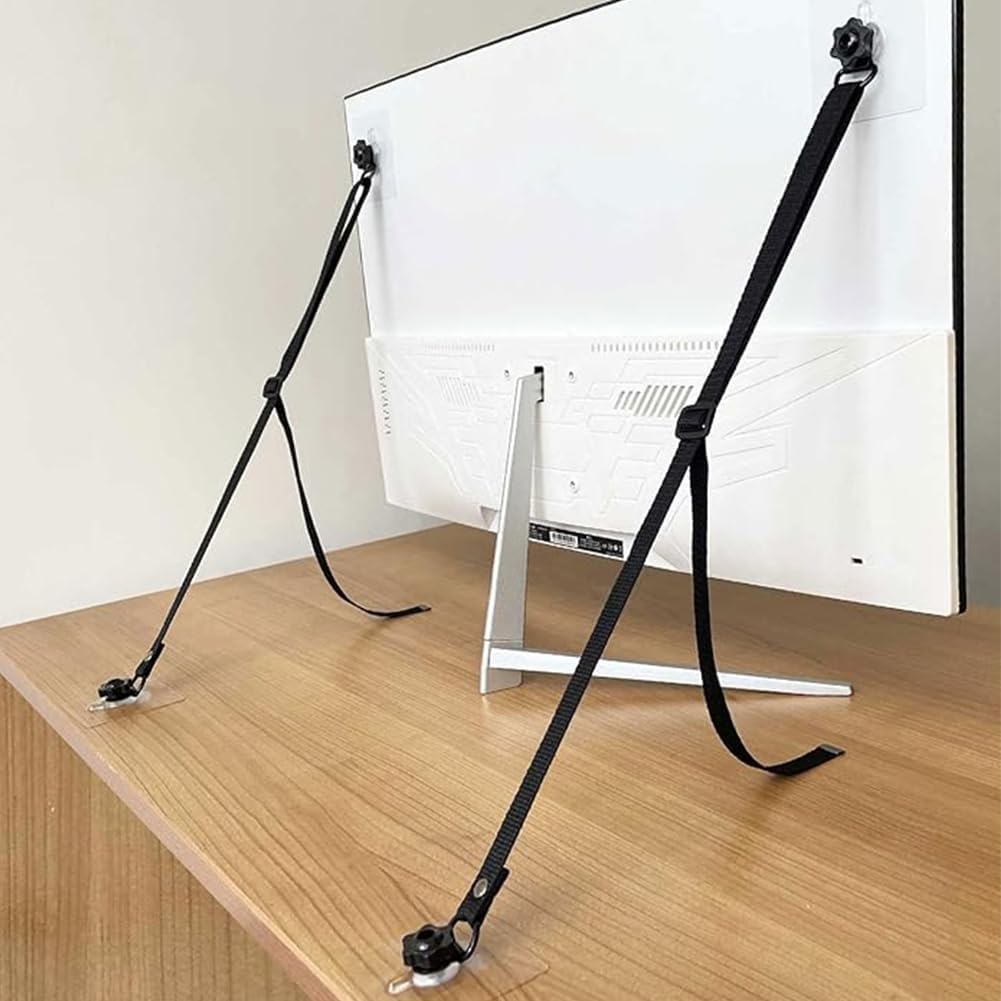 2 Pack Adjustable TV Safety Straps TV Wall Anchors No-Drill Adhesive Anti-Tip Furniture Anchors for Proofing Furniture Wall Anchors Flat Screens Fix to Wall,Cabinet,Stand Or Desk(COLOR:black)