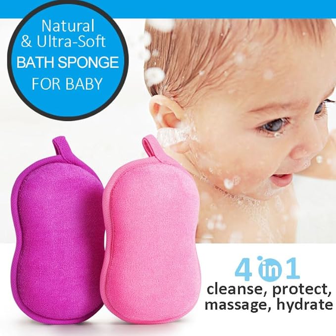 Baby Bath Sponge - Ultra Soft Baby Sponge for Bathing - Kids Bath Sponges for Infants, Toddler Bath Time, 2 Count (1 Pack) - Pink Violet