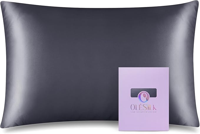 OLESILK 100% Mulberry Silk Toddler Pillowcase for Hair and Skin, Both Sides 19 Momme Pure Natural Silk Travel Pillow Cases with Hidden Zipper, 13"x 18", Charcoal