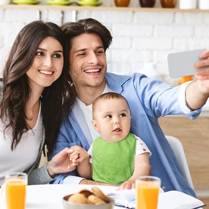 Vicloon Baby Bibs, 5PCS Terry Bib Set, Baby Bibs for Boys, Girls, Terry Drool Cotton Bibs Waterproof protection, Adjustable Elastic Strap, Baby Bandana Drool Bibs for Feeding, Teething Drooling(BULE)