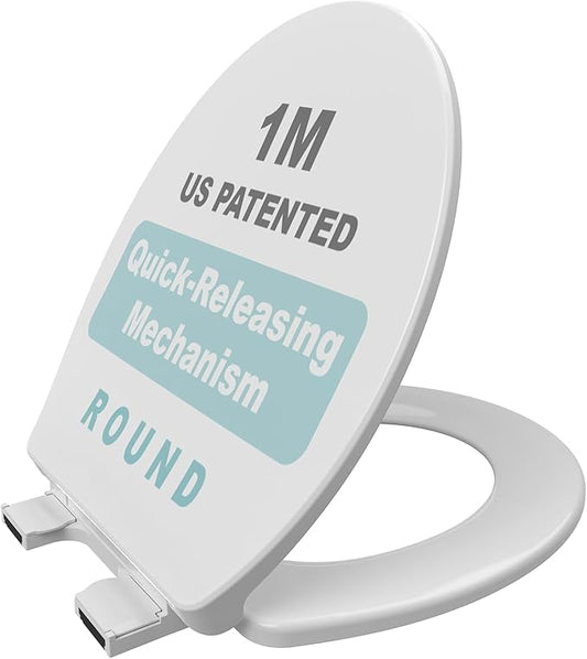 1M Soft Close Toilet Seat Round, Patented Quick Releasing for Easy Cleaning, Anti-Wiggling Design, Easy Installation