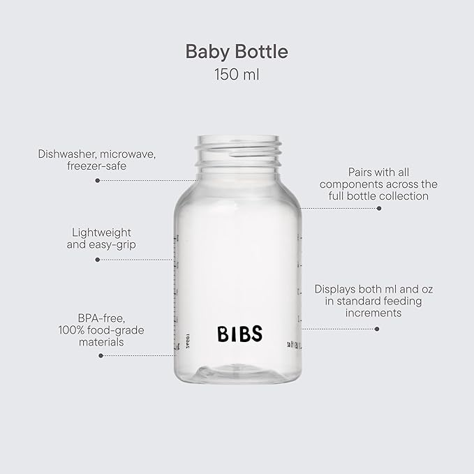 BIBS Baby Bottle 5 oz / 150 ml - BPA-Free, Dishwasher Safe - Compatible with BIBS Bottle Sets (Sold Separately)