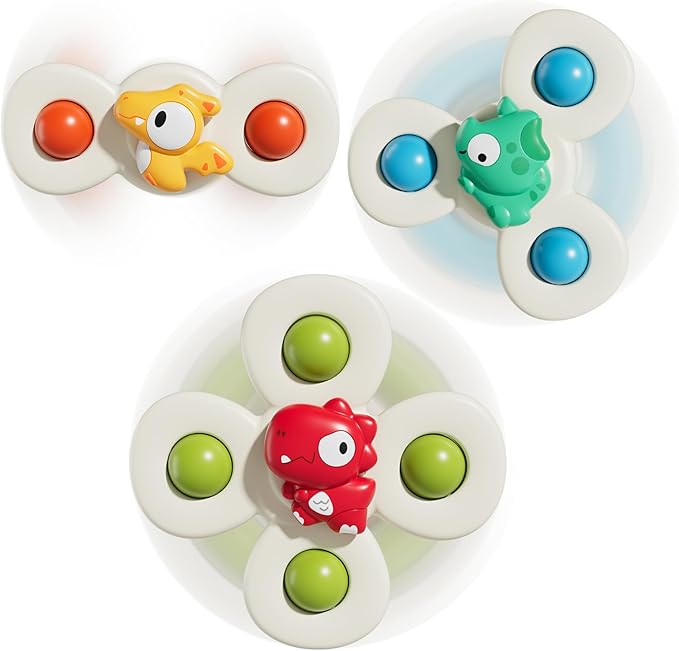 ALASOU 3PCS Suction Cup Spinner Toys for 1 Year Old Boy Girl|Spinning Top Infant Sensory Toys for Toddlers|1 2 Year Old Boy Christmas Birthday Gift|Baby Bath Toy Stocking Stuffers for Kids Ages 1-3