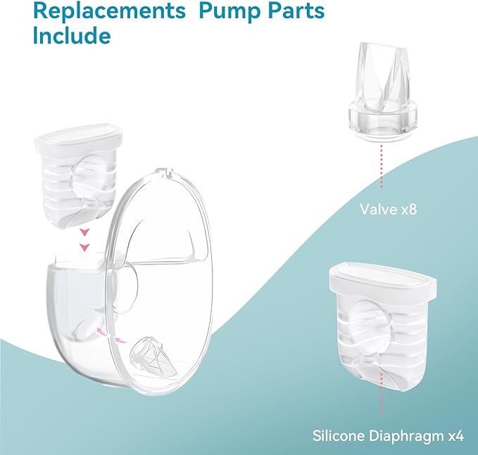 Breast Pump Parts for Lansinoh Discreet Duo/Nuliie/Motif Aura Glow S32 Wearable Breast Pump, Incl 8PCS Duckbill Valves & 4PCS Silicone Diaphragms