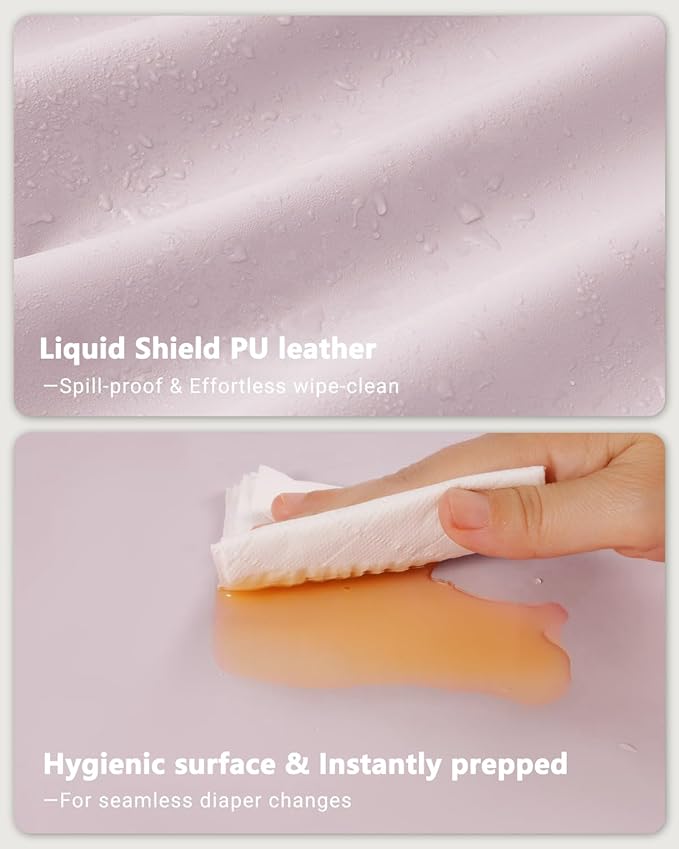 Vegan Leather Waterproof Baby Changing Pad - Wipeable, Extra Thick & Portable & Non-Slip Diaper Mat for Dresser, Crib, Travel | Soft & Safe (Pink)