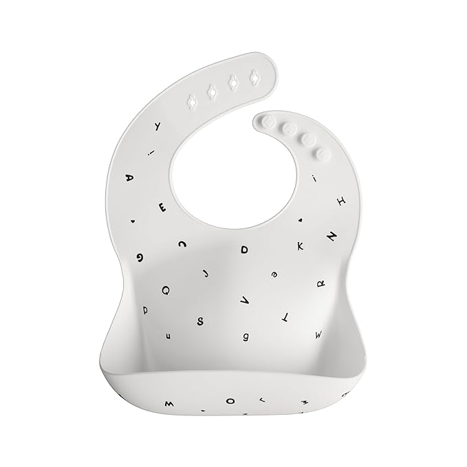 mushie Silicone Baby Bib | Adjustable Fit Waterproof Bibs (Letters White)