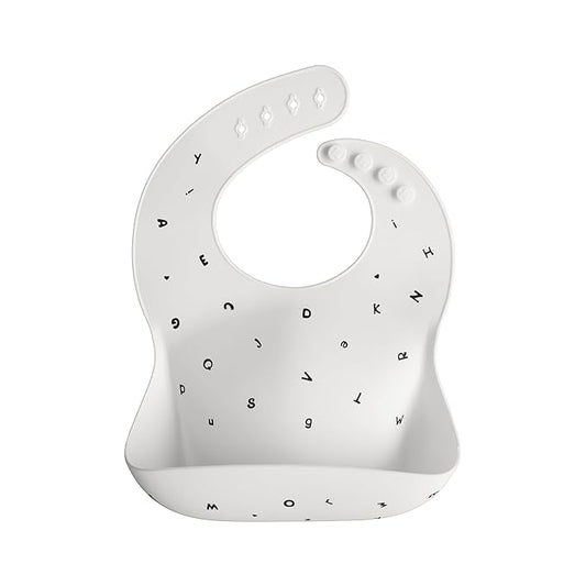 mushie Silicone Baby Bib | Adjustable Fit Waterproof Bibs (Letters White)