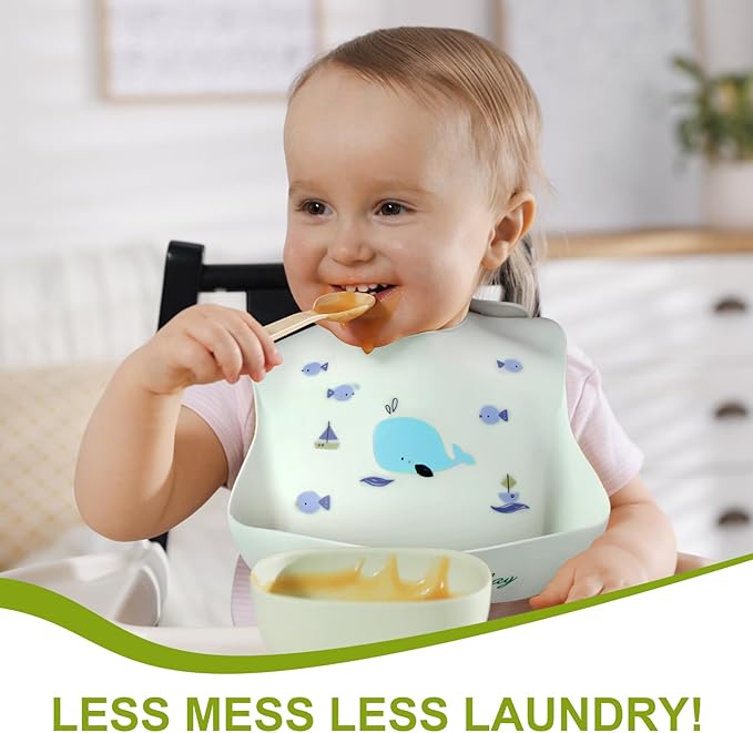 Accmor Silicone Baby Bibs, Waterproof Soft Bibs for Baby Girls Boys Feeding Eating, Silicone Baby Bibs with Large Pocket