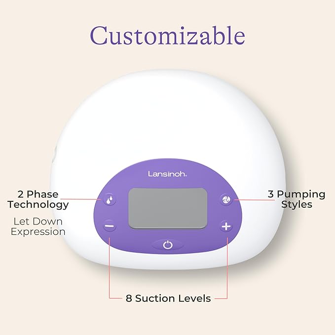 Lansinoh Signature Pro Portable Double Electric Breast Pump with LCD Screen | 3 Power Modes, 25mm Flanges, 2 Bottles, 1 Slow Flow Nipple, & Carry Bag